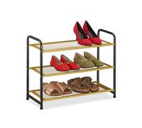 Shoe Rack Organiser with 3 Levels Gold/Black Extra Storage Hallway Bedroom Metal
