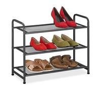 Relaxdays Rack, Organiser with 3 Levels, 6 Pairs of Shoes, HWD: 48 x 60 x 25 cm, Metal, Hallway Storage, Black, Steel