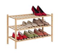 Relaxdays Rack, Organiser with 3 Levels, Stores 9 Pairs of Shoes, HxWxD: 46.5 x 68 x 28, Stackable, Natural, Bamboo, 46.5 x 68 x 28 cm