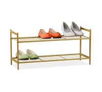 Relaxdays Rack SANDRA 2 Shelves, Metal Storage Unit, 33.5 x 69.5 x 26 cm, 6 Pairs of Shoes, Gold, Steel, 33.5x69.5x26 cm