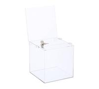 Relaxdays Raffle, Acrylic, Lockable, Sign Holder, hinged lid, HWD: 40.5 x 21 x 25 cm, Donation Box, Transparent