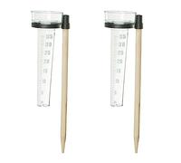 Relaxdays Rain Gauge, 2X Set, Precipitation Measurer, Rainfall Indicator Kit, Wooden, Scale 35mm/m², Transparent/Natural, 38 x 8.5 x 11 cm