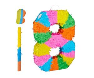 Relaxdays Rainbow Number 8 Piñata for Birthday Parties, Refillable, Vibrant, 50.5 x 35.5 x 7.5 cm