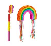 Relaxdays Rainbow piñata set with bat and mask