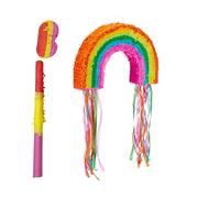 Relaxdays Rainbow Piñata with Stick & Mask, Fillable Party Toy, 35x53x9 cm, Multicoloured