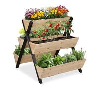 Relaxdays Raised Bed, 5 Planters, Wood, HWD: 82x75x90 cm, Vertical Flowerbed with 5 Boxes, Garden & Patio, Natural/Black