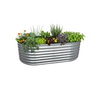 Relaxdays raised bed, galvanised metal, flowers, plants & vegetables, HxWxD: 60 x 200 x 100 cm, half-round, silver