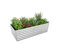 Relaxdays raised bed, galvanised metal, HxWxD: 57 x 180 x 90 cm, rectangular bed for veg, herbs & flowers, silver