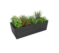 Relaxdays Raised Bed, Galvanised Metal, Plants & Veg, 57x100x100 cm, Rectangular Planter, Anthracite