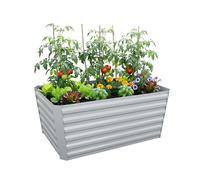 Relaxdays Raised Bed, Galvanized Metal, Flowers & Vegetables, 60x120x60 cm, Rectangular Planter, Light Grey