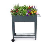 Relaxdays Raised Bed, Grid Shelf, 2 Wheels, Garden, Balcony & Patio, HBT: 80 x 85 x 50 cm, Mobile Table Bed, Anthracite
