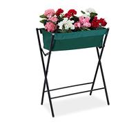 Relaxdays Raised Bed, Watering Holes, Patio Gardening Planter HxWxD 80 x 65 x 40 cm, Metal Stand, Compact, Green, Steel, 1 piece