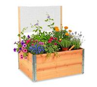 Relaxdays raised bed with trellis, modular, pine, for climbing plants, planter box, HxWxD 118x120x80 cm, garden, natural