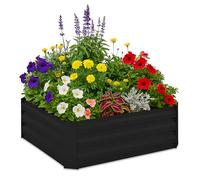 Relaxdays Raised Flowerbed, Galvanised Metal, for Flowers, Plants & Vegetables, HxWxD: 30x90x90 cm, Plant Bed, Black