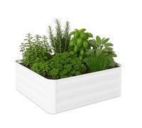 Relaxdays Raised Flowerbed, Galvanised Metal, for Flowers, Vegetables, HxWxD: 30x90x90 cm, Plant Bed, White, 100% Iron, 30 x 90 x 90 cm