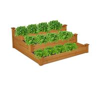 Relaxdays Raised Planter 3, Tiered Plant Bed HxWxD 46x122x122 cm, Fir Wood, Garden Grower, Natural Brown, 46x122x122cm