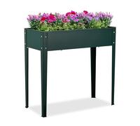 Relaxdays Raised Planter, Herb & Flower Box, for Garden, Balcony & Patio, Powder-Coated Steel, 80 x 85 x 40 cm, Green