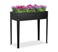 Relaxdays Raised Planter, Herb & Flower Box, for Garden, Balcony & Patio, Powder-Coated Steel, 80 x 85 x 40 cm, Black