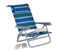 Relaxdays reclining beach chair, sun lounger, headrest, adjustable, folding, armrest & bottle opener, blue/green/white
