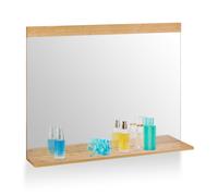 Relaxdays Wall Mirror with Shelf, Bamboo Frame, 68.5 x 90 cm