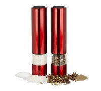 Electric Pepper Mill Set of 2, Red, Salt and Pepper Grinder, Ceramic Grinding