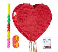 Relaxdays Red Heart Piñata Set with Confetti