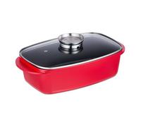Relaxdays Dish with Glass Lid, 5 Litre Capacity, Coated Universal Roaster, Aluminium, Electric & Gas Hob, Red, 15 x 39.5 x 22 cm