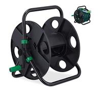 Relaxdays Reel, 30 m 1/2" Hoses, Freestanding, H x W x D: 38 x 42 x 31 cm, Steel, Plastic, Black/Green