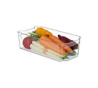 Relaxdays Refrigerator Organiser with Handles, Groceries Storage, Washable, HWD: 9 x 31.5 x 15.5cm, Plastic, Transparent