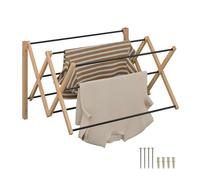 Relaxdays Retractable Clothes Airer for Wall, Folding, 45 x 71.5 x 59 cm, Laundry Drying Rack, Bamboo Iron, Black, 45x71,5x59cm