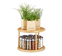 Relaxdays Revolving Spice Rack, Shelf Organiser, Cosmetic Stand, Kitchen Carousel, 2-Tier, HxW: 19.5 x 24.5 cm, Bamboo