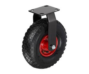 Relaxdays Rigid Castor 3.00-4, 120kg Load, Pneumatic Tire, Rubber Tread, Steel Plate, Black/Red, 29x26x13.5cm