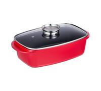 Relaxdays Dish with Glass Lid, 5 Litre Capacity, Coated Universal Roaster, Aluminium, Electric & Gas Hob, Red, 15 x 39.5 x 22 cm