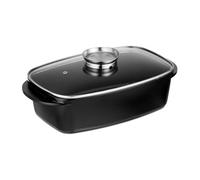 Relaxdays Dish with Glass Lid, 5 Litre Capacity, Coated Universal Roaster, Aluminium, Electric & Gas Hob, Black, 15 x 39.5 x 22 cm