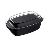 Relaxdays 10026647, Black Roaster with Glass Lid, Non-Stick, Casserole Dish, Aluminium Broiler, Dishwasher-Safe, 39 cm