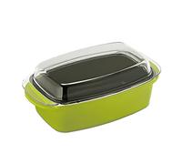 Relaxdays Roaster with Lid, Non-Stick Coated, Casserole Dish, Cast Aluminium & Glass, Dishwasher Safe, Oven Tin, Green, 15 x 39.5 x 22.5 cm