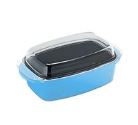 Relaxdays Roasting pan with lid, non-stick coating, casserole dish, cast aluminium and glass, dishwasher safe, goose roaster, light blue