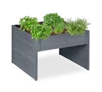 Relaxdays Robot Lawnmower Garage, Wood, HxWxD 52.5 x 79 x 74 cm, Planter Box, Mower Shelter, Garden Storage, Grey