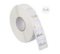 Relaxdays Roll, 2500 Set, Danke, German Self-adhesive Labels, Round Gift Tag Sticker, Ø 25 mm, White/Gold, Paper, 3 x 11 cm