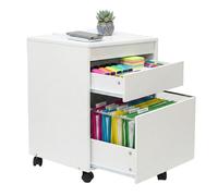 Relaxdays Roll Container with 2 Drawers, Hanging File for A4/Letter, on Castors, White, 57x40x40 cm