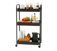 Relaxdays roll trolley, 3 mesh baskets, serving & kitchen trolley for bath & office, HxWxD:78x43x30 cm, metal, black