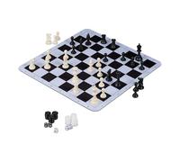 Relaxdays Rollable Chess and Draughts Set, 3-in-1 Travel Game for Playing Checkers & Backgammon, 50,5 x 50,5 cm, Black, Plastic, Polyester, Rubber