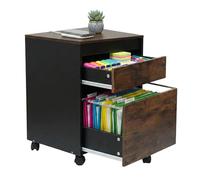 Relaxdays Rolling Cabinet with 2 Drawers, Hanging Files, Castors, 57x40x40 cm, Brown/Black