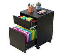 Relaxdays Rolling Cabinet with 2 Drawers & Hanging Files, HxWxD: 57x40x40cm, Black Desk Cabinet on Castors