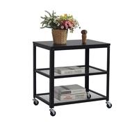 Relaxdays rolling cart, 3 shelves, kitchen & living room, H x W x D: 61 x 60 x 40 cm, wheeled storage, black