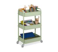 Relaxdays Rolling Cart, 3 Tiers, Serving Trolley, Utilities, for Kitchen & Bathroom, HWD: 71.5 x 43.5 x 29.5 cm, Green