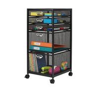 Relaxdays rolling container, 5 drawers, mesh, HxWxD: 59 x 27.5 x 35 cm, desk container on castors, black