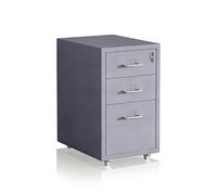 Relaxdays rolling filing cabinet with 3 drawers, lockable, metal, grey, 45.5 x 28 x 41 cm