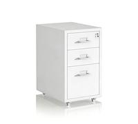 Relaxdays Rolling Filing Cabinet with 3 Drawers, Lockable Metal, White, 45.5 x 28 x 41 cm