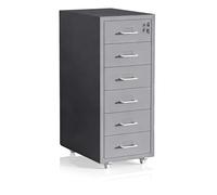 Relaxdays Rolling Filing Cabinet with 6 Drawers, Lockable Steel, 69x28x41 cm, Grey